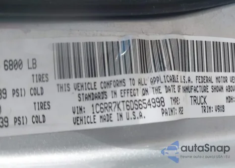 2013 Ram 1500 Express z USA, uszkodzony, nr VIN 1C6RR7KT6DS654998